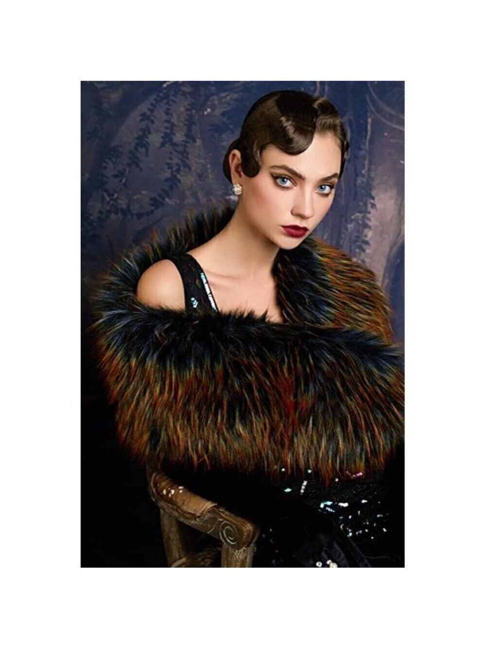 🆕 Luxury Black Gold Vegan Fur Collar Wrap Winter Cloak Bridal Wedding Cover Up